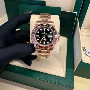Rolex GMT-Master II 40mm Root Beer Black Dial Oyster Bracelet 18k Rose Gold Watch 126715chnr-0001