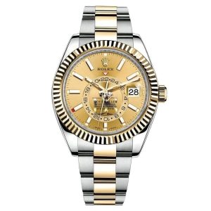 Rolex Sky-Dweller Automatic Men’s 18kt Yellow Gold Champagne Dial Oyster Watch 330933-0001