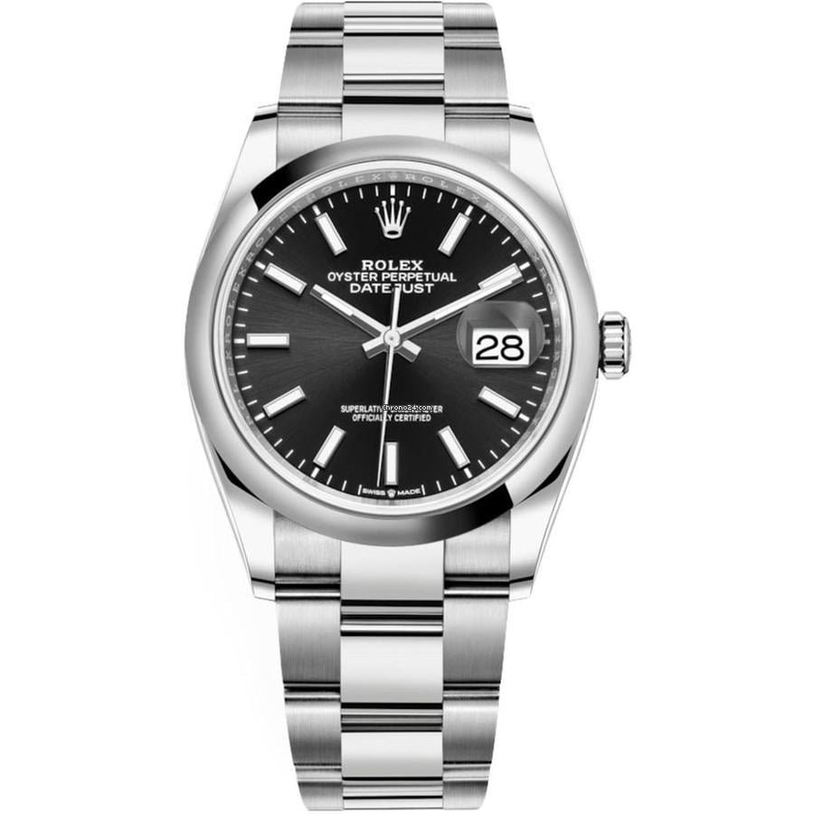 Rolex Datejust 126200 36mm Black Index Dial Smooth Bezel Oyster Bracelet