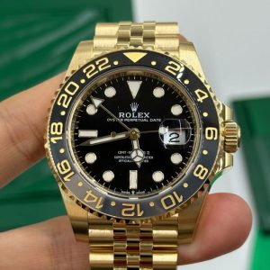 Rolex GMT Master ll Yellow Gold Black Dial Jubilee Bracelet Men’s Watch 40mm M126718GRNR-0001