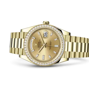 Rolex Day-Date 228348RBR Yellow Gold Diamond Bezel Champagne Diamond Dial
