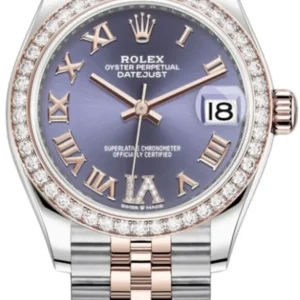 Rolex Datejust 31 Stainless Steel and Rose Gold Aubergine Pave Roman Dial Diamond Bezel Women’s Watch M278381RBR-0020
