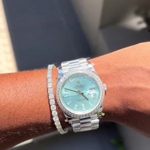 Lady Rolex DAY-DATE 36 128396TBR Ice Blue Baguette Index Replica