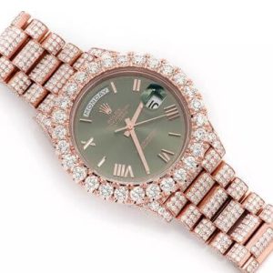 BUST DOWN WATCH ROLEX DAY DATE 40MM GREEN DIAL AUTOMATIC FULL ICED 23.00CT