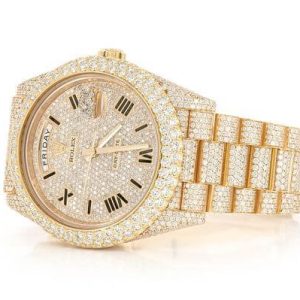 ICED OUT WATCHES ROLEX DAY-DATE 40MM AUTOMATIC YELLOW GOLD MOISSANITE 20.30CT