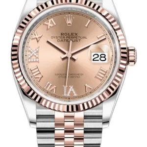 Rolex Datejust 36 Steel & Everose Gold Rose Diamond Pave Roman Dial Women’s Watch M126231-0027