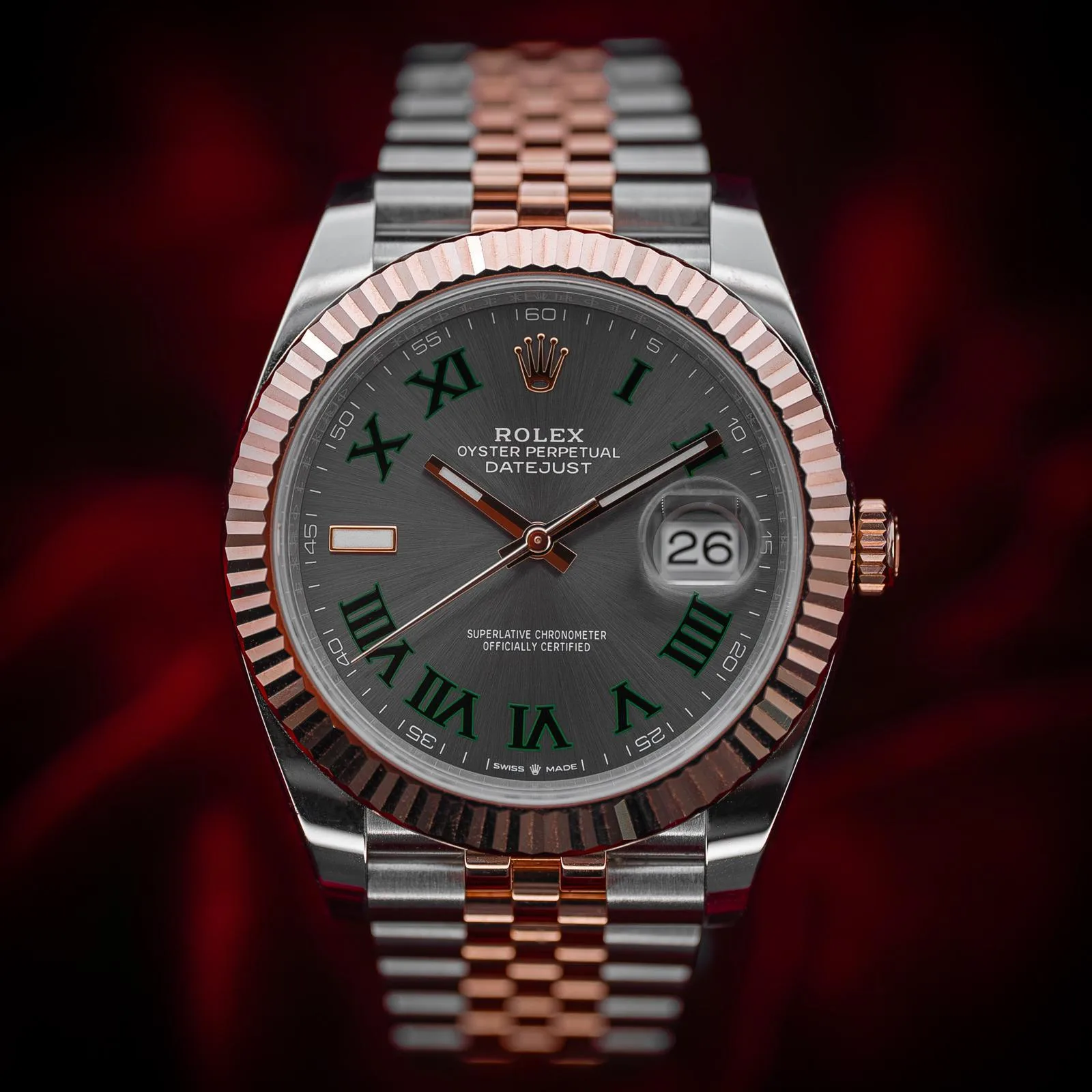 Rolex Datejust 41 Steel and Everose Gold Wimbledon Green Dial Jubilee Men's Watch M126331-0016 - Image 7