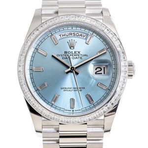 Lady Rolex DAY-DATE 36 128396TBR Ice Blue Baguette Index Replica
