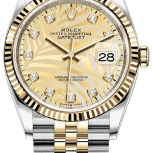 Rolex Datejust 36 Steel & Yellow Gold Golden Palm-Motif Diamond Dial Women’s Watch M126233-0043