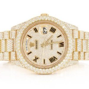 ICED OUT WATCHES ROLEX DAY-DATE 40MM AUTOMATIC YELLOW GOLD MOISSANITE 20.30CT