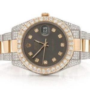 CHEAPEST ICED OUT ROLEX DATEJUST II 41MM TWO TONE AUTOMATIC STAINLESS STEEL WATCH 15.00CT