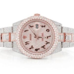 DIAMOND WATCH ICED OUT ROLEX DATEJUST 41MM TWO TONE HEBREW DIAL AUTOMATIC STAINLESS STEEL MOISSANITE 21.20CT