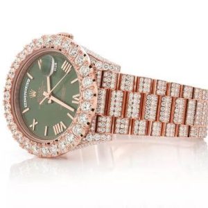 BUST DOWN WATCH ROLEX DAY DATE 40MM GREEN DIAL AUTOMATIC FULL ICED 23.00CT