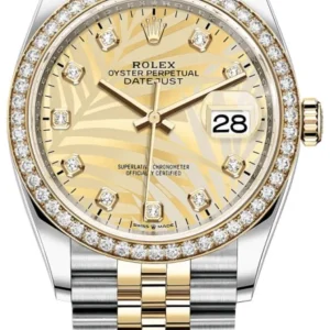 Rolex Datejust 36 Yellow Gold & Diamonds Golden Palm-Motif Diamond Dial Women’s Watch M126283RBR-0029