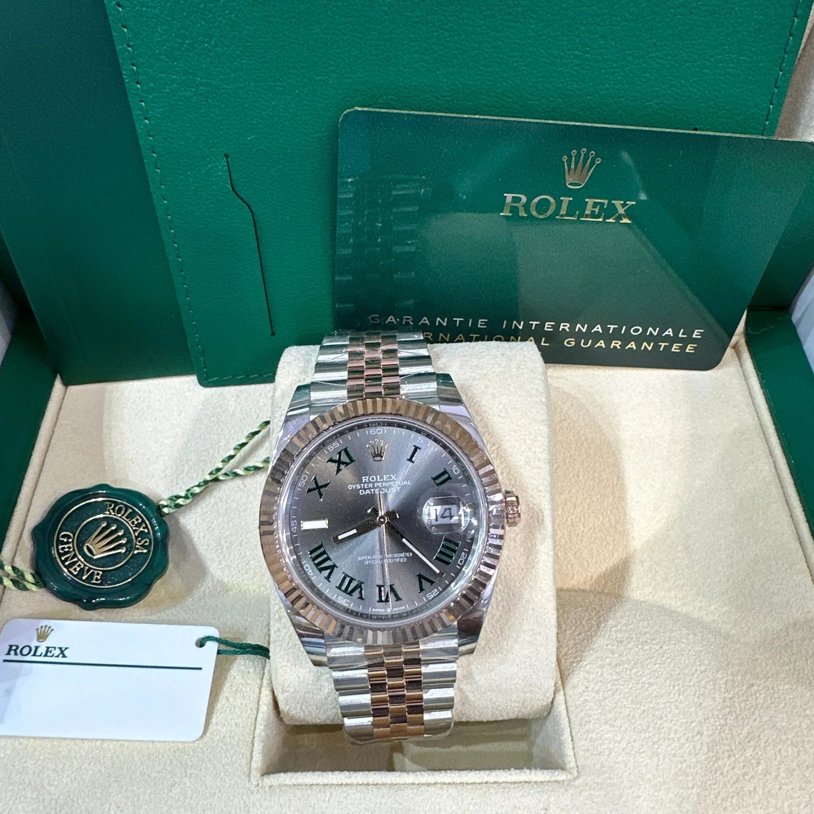 Rolex Datejust 41 Steel and Everose Gold Wimbledon Green Dial Jubilee Men's Watch M126331-0016 - Image 6