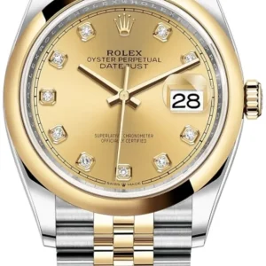 Rolex Datejust 36 Steel & Yellow Gold Champagne Diamond Dial Men’s Watch M126203-0017