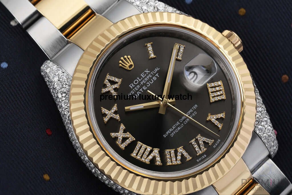 Rolex Datejust Iced out 41MM Stainless Steel and Yellow Gold Custom VVS Moissanite Grey Roman Dial - Image 2