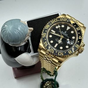 Rolex GMT Master ll Yellow Gold Black Dial Jubilee Bracelet Men’s Watch 40mm M126718GRNR-0001