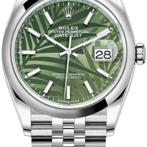 Rolex Datejust 36 Stainless Steel Olive Green Palm-Motif Dial Women’s Watch M126200-0019