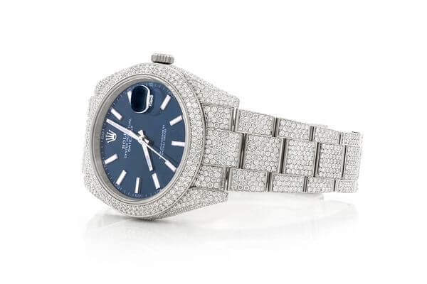 ROLEX ICED OUT DATEJUST 41MM BLUE DIAL AUTOMATIC STAINLESS STEEL WATCH MOISSANITE 21.00CT - Image 2