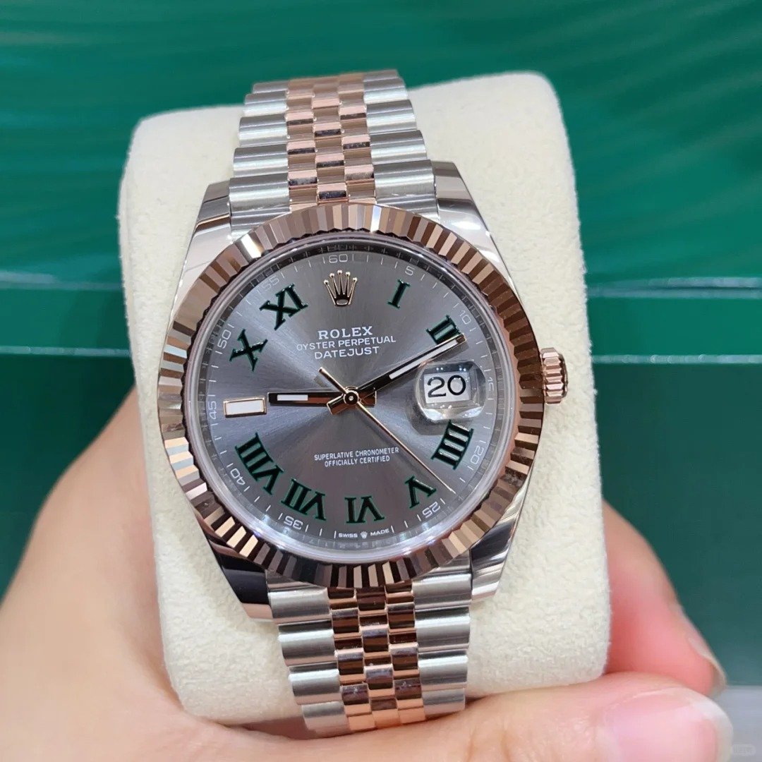 Rolex Datejust 41 Steel and Everose Gold Wimbledon Green Dial Jubilee Men's Watch M126331-0016 - Image 3