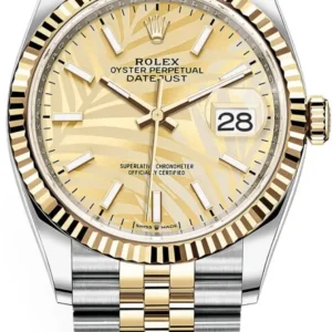 Rolex Datejust 36 Steel & Yellow Gold Golden Palm-Motif Dial Women’s Watch M126233-0037